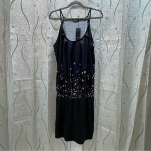 Sheilay Floral Mini Dress Women XL Black NEW Spaghetti Strap Pleated‎ Boho
